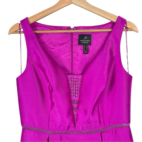 ADRIANNA PAPELL PINK LATTICE LACE TRIM A LINE SLEEVELESS MIDI COCKTAIL DRESS - Picture 5 of 15